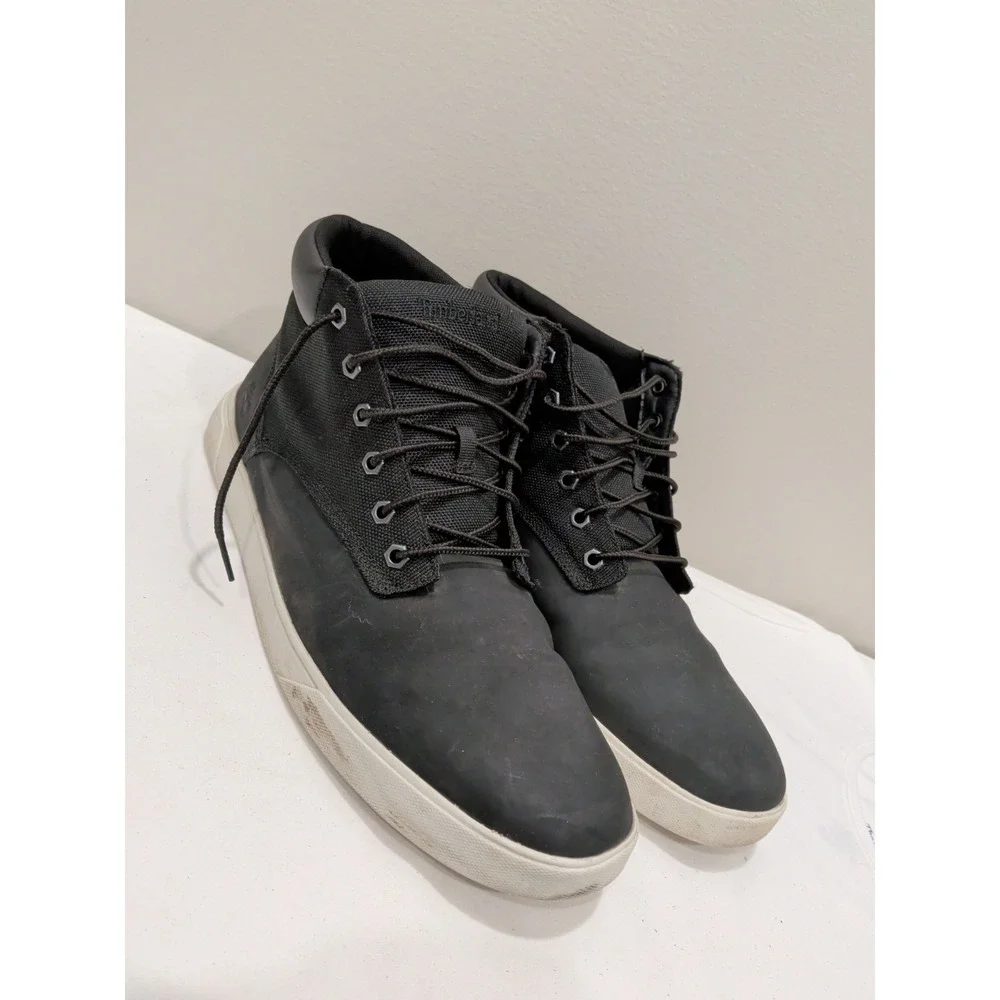 Timberland Groveton Chukka Boots Mens Black Leather Canvas High Top Sz 13/ 9464B
